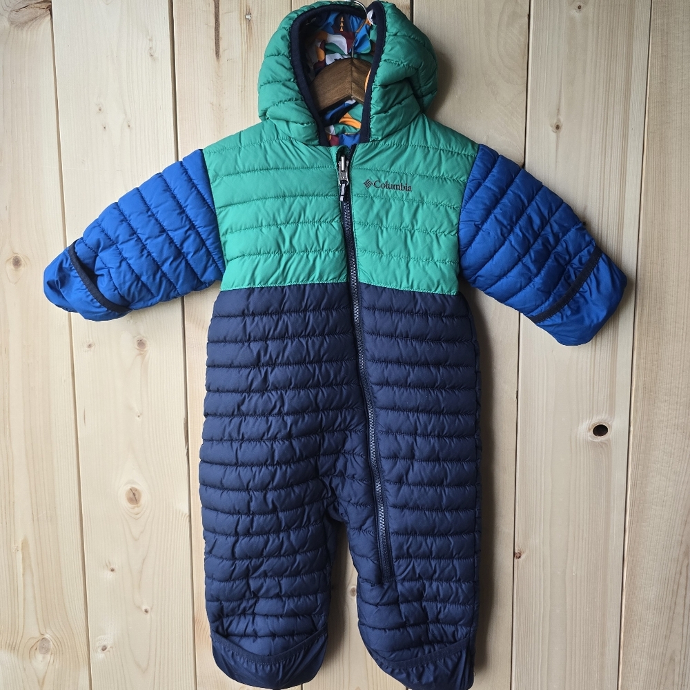 Columbia Baby Reversable One Piece Snow Suit Green Blue Infant - Picture 8 of 11